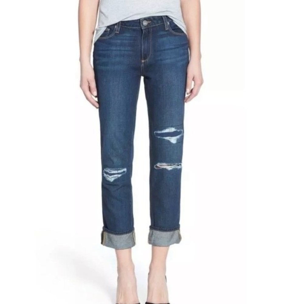 Paige Porter Distressed Boyfriend Cropped Jeans in Talley Destruct Wash Sz 29